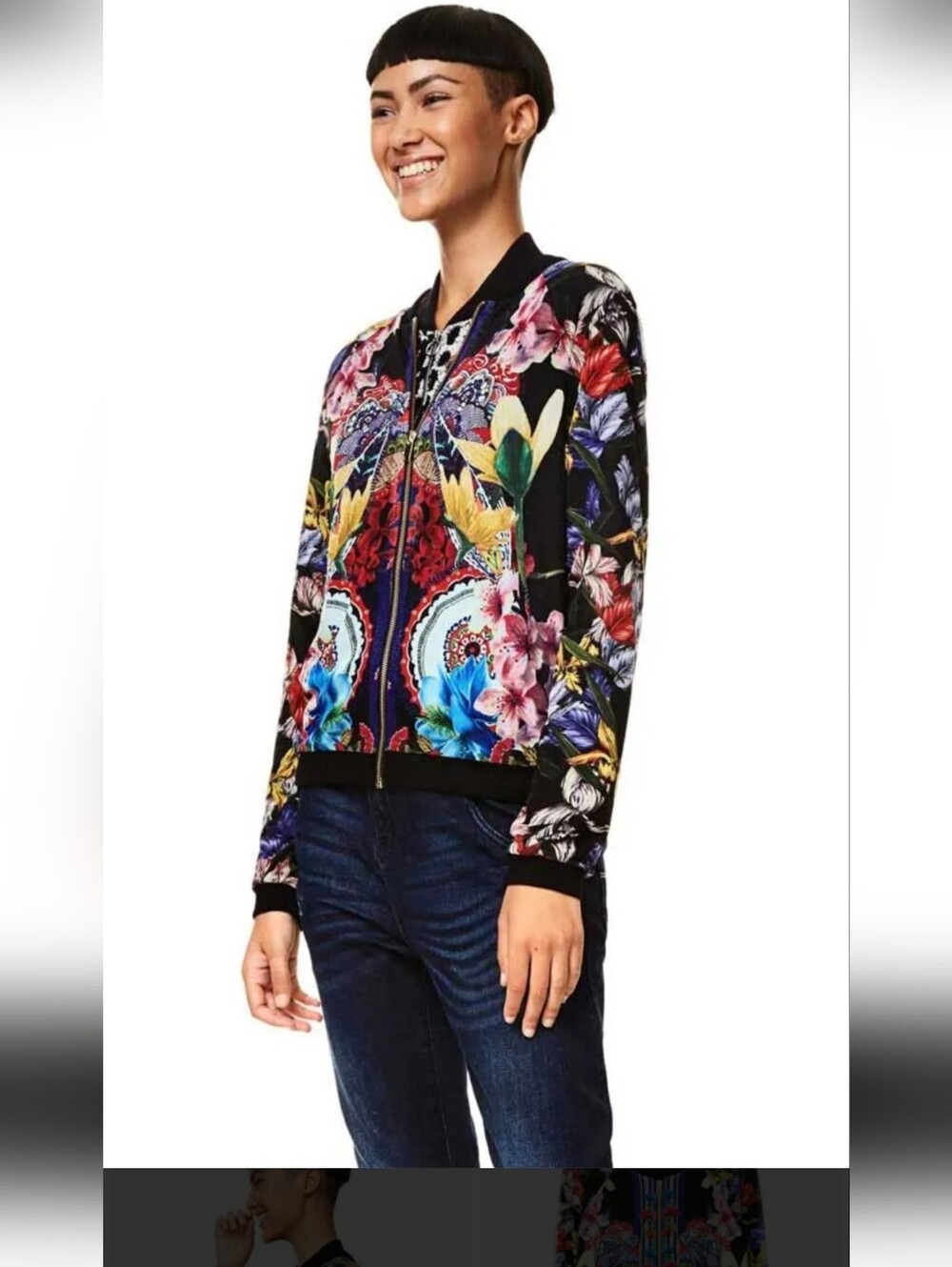 DESIGUALES Floral Multicolor Bomber Jacket - Women's, Size XS